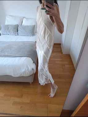 ZARA Ivory STATUS LACE & satin effect Maxi Dress - size M - NWT- Bridal